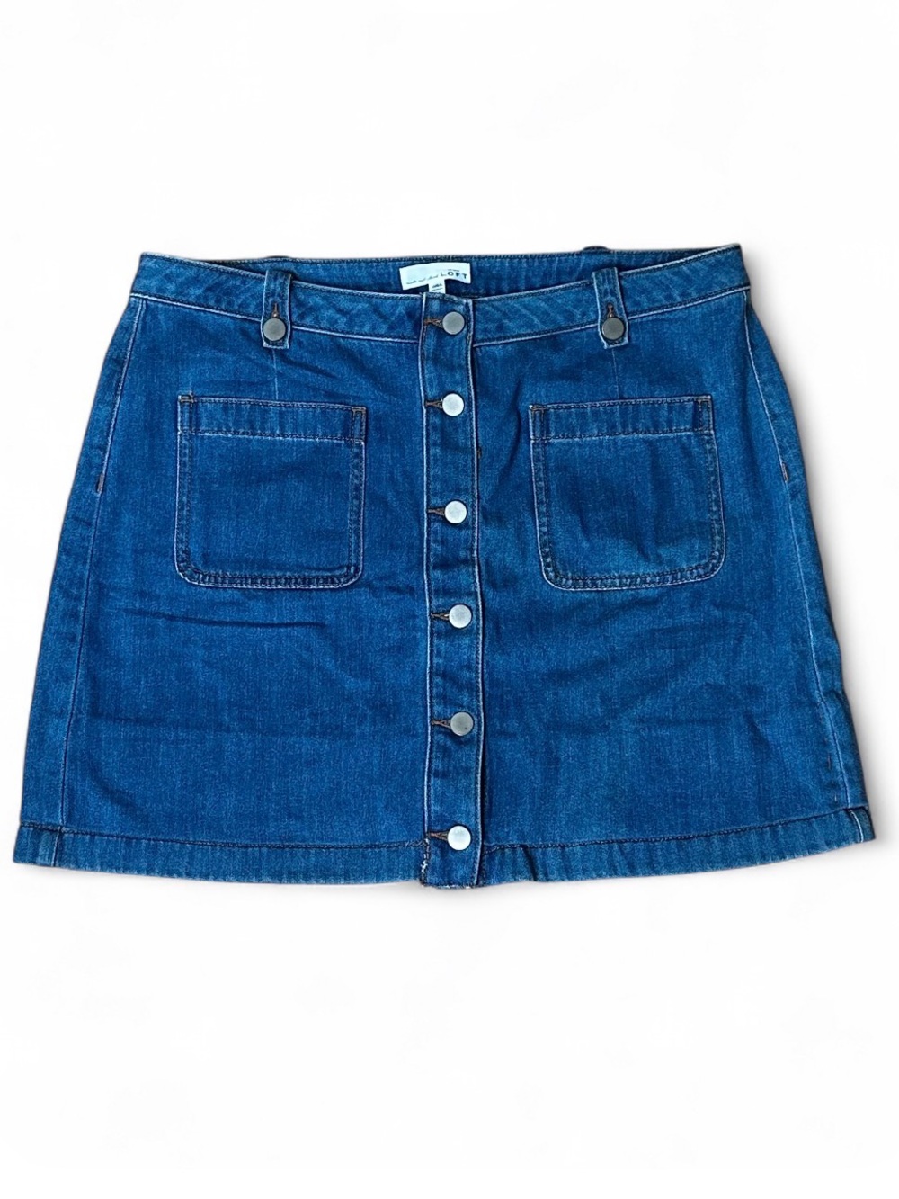 Loft Classic Button-Front Denim Mini Skirt with Pockets